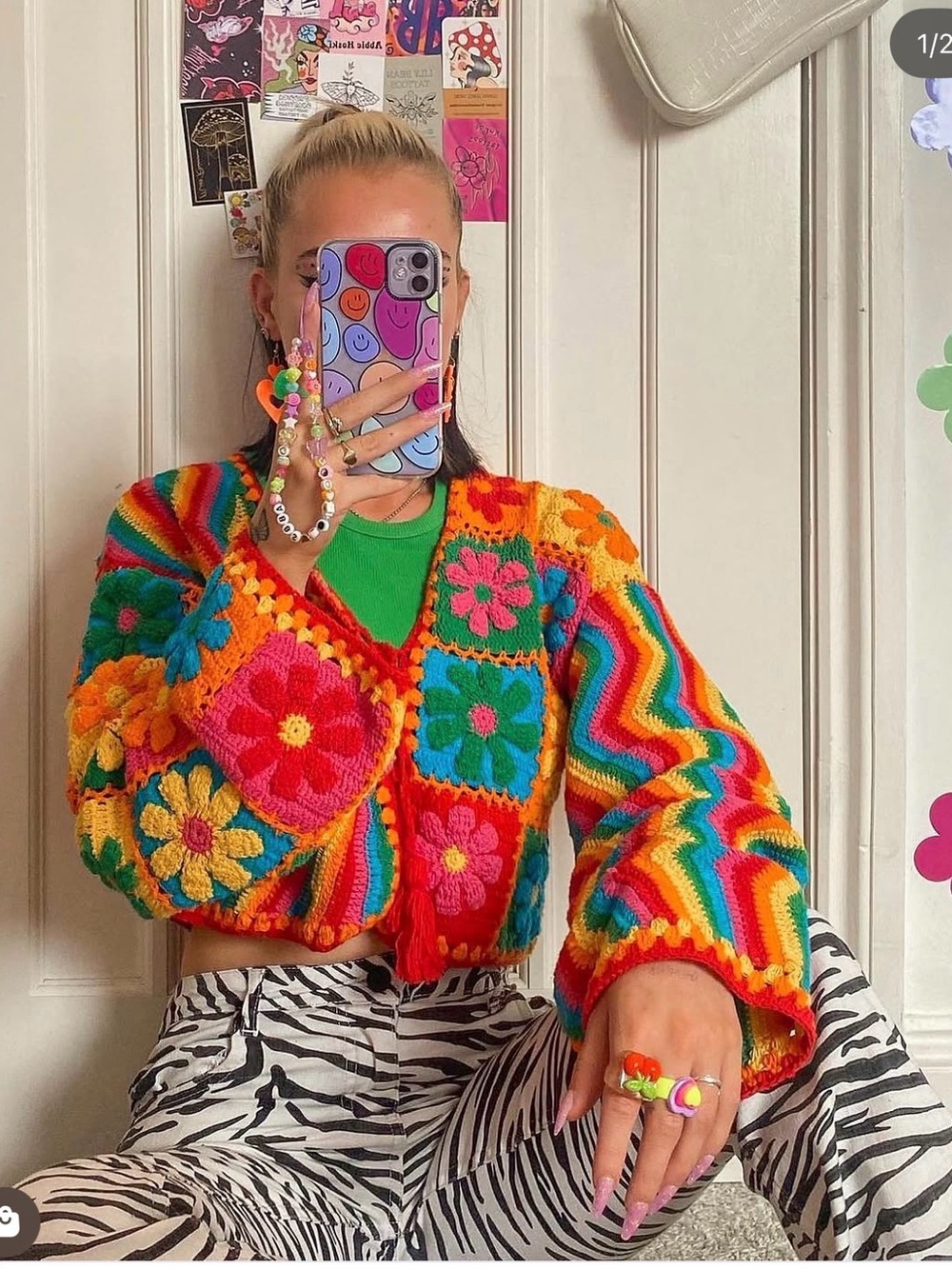 Shop Fluffy Absolutely Fabulous Rainbow Cropped Crochet Cardigan